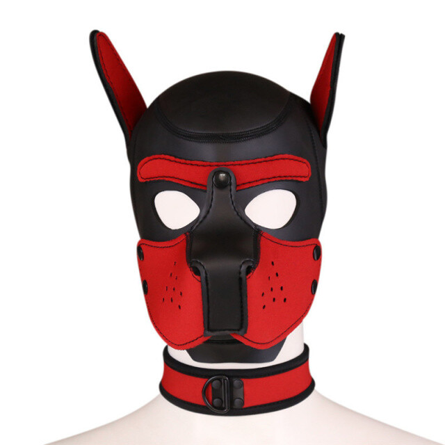 Neoprene Puppy Hood Role Play Dog Mask Puppy Cosplay Full Head with Neck Cover