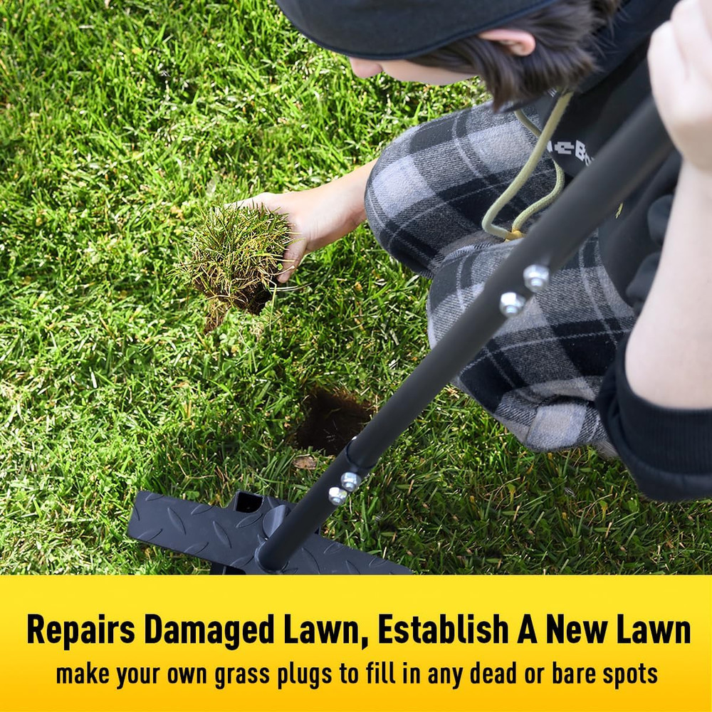 Sod Plugger Tool 36-INCH, Grass Plug Tool 3 X 3 Square with Serrated Base, Bulb