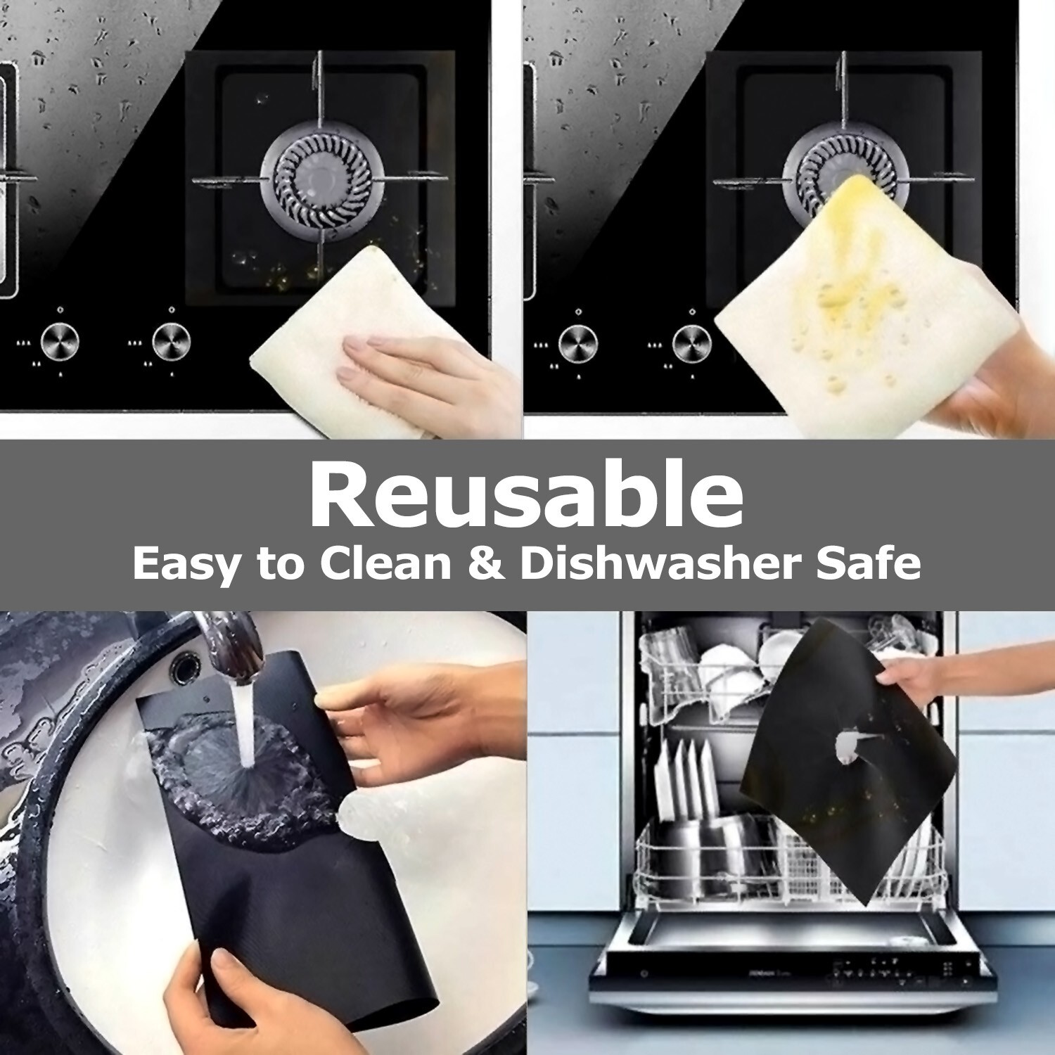 8 Reusable Non-Stick Gas Range Stove Top Burner Protectors - Easy Clean Liners