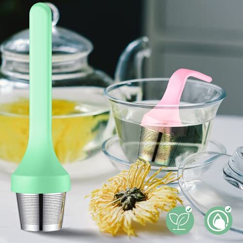 2pcs Tea Infuser,Extra Fine Mesh Tea Cup Filter Silicone Handle Perfect Tea