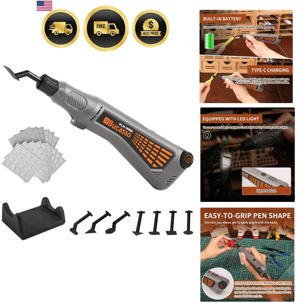 Cordless Pen Sander, Variable Speed and USB Charging with LED Light, Multi-Pu...