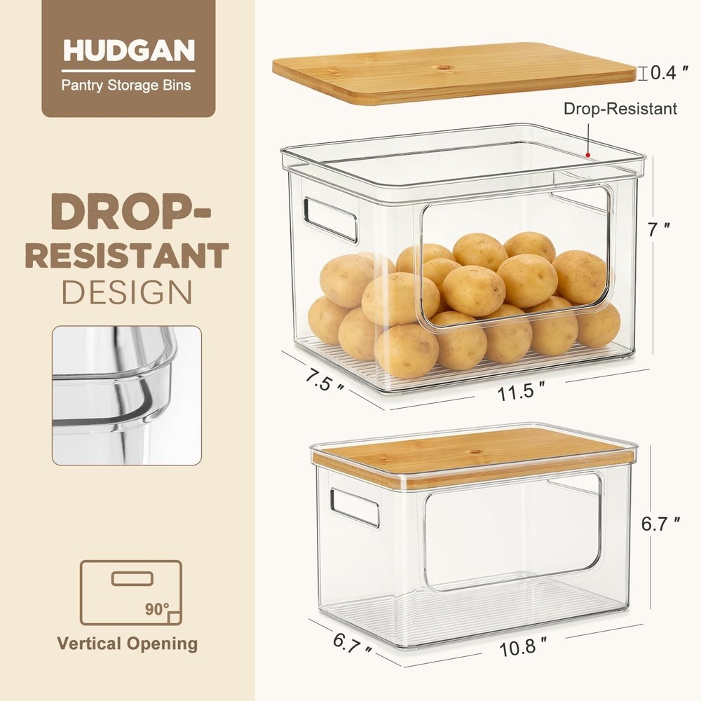 Hudgan Pantry Organizers and Storage, 2 Stackable Storage Bins for Onion, Pot...