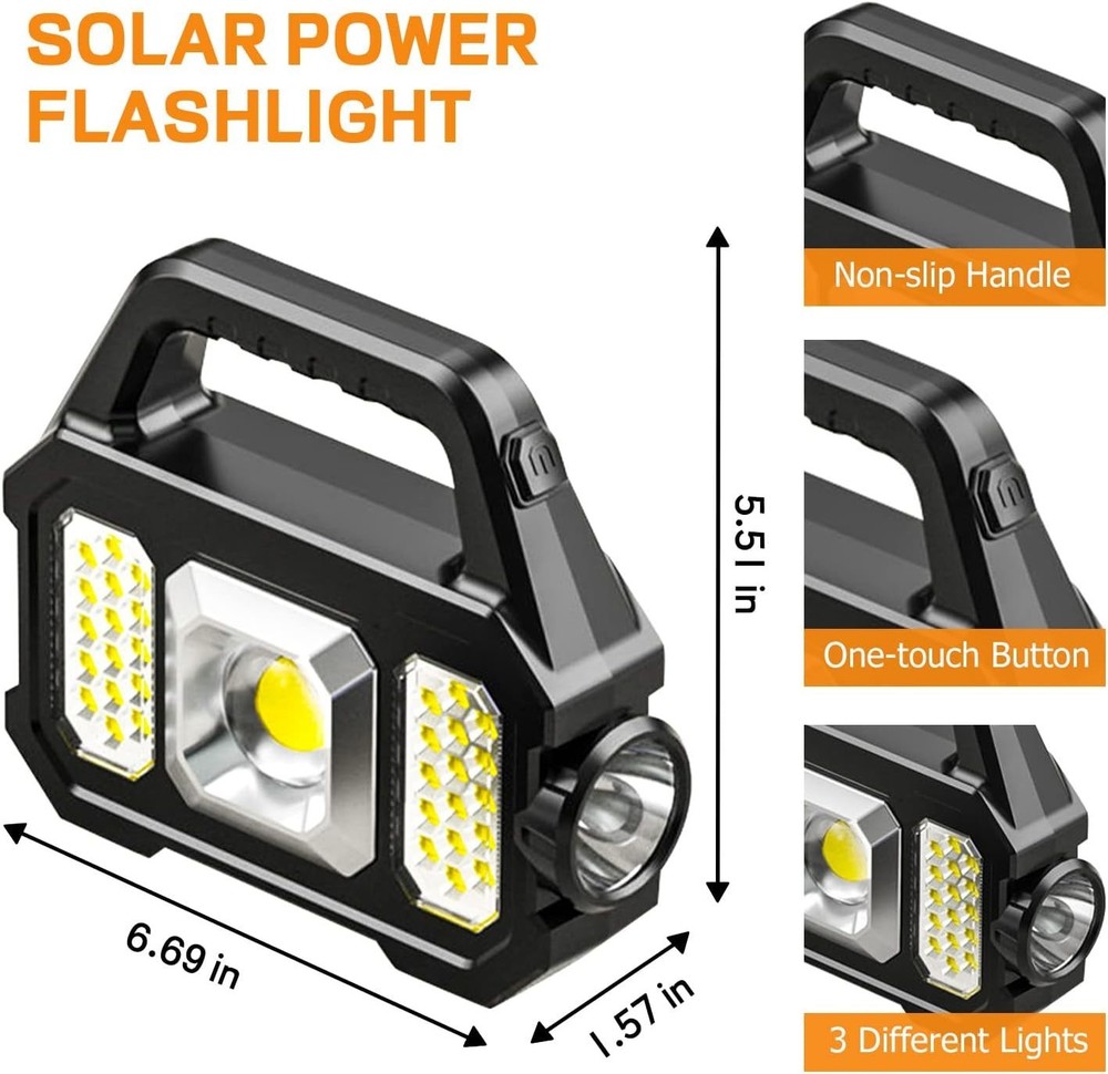 2x Waterproof LED Flashlight 🌟 Solar USB Rechargeable Torch for Camping