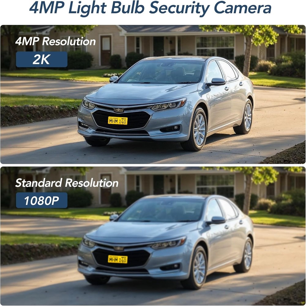 GNCC Light Bulb Security Camera,2.4GHz,355° 2K Cameras White