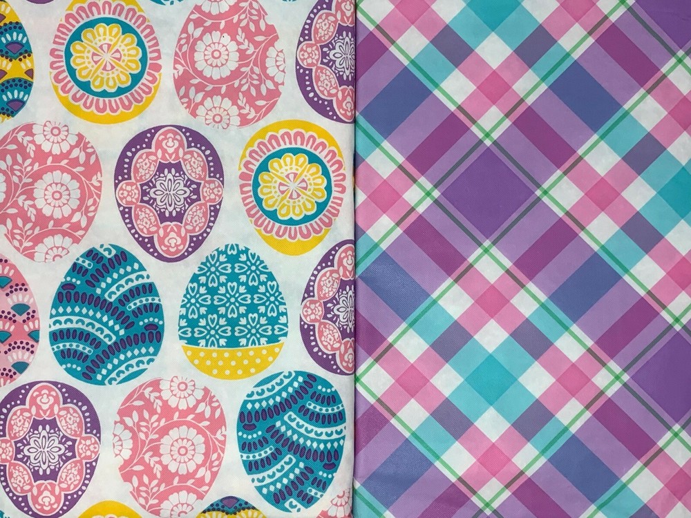 Spring Easter Flannel Backed Vinyl Tablecloths. Round, Oblong, Square
