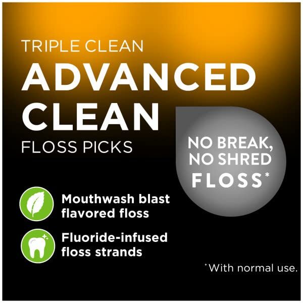 DenTek Triple Advanced Clean Mouthwash Blast Floss Picks, 75 Count, (Pack of 12)