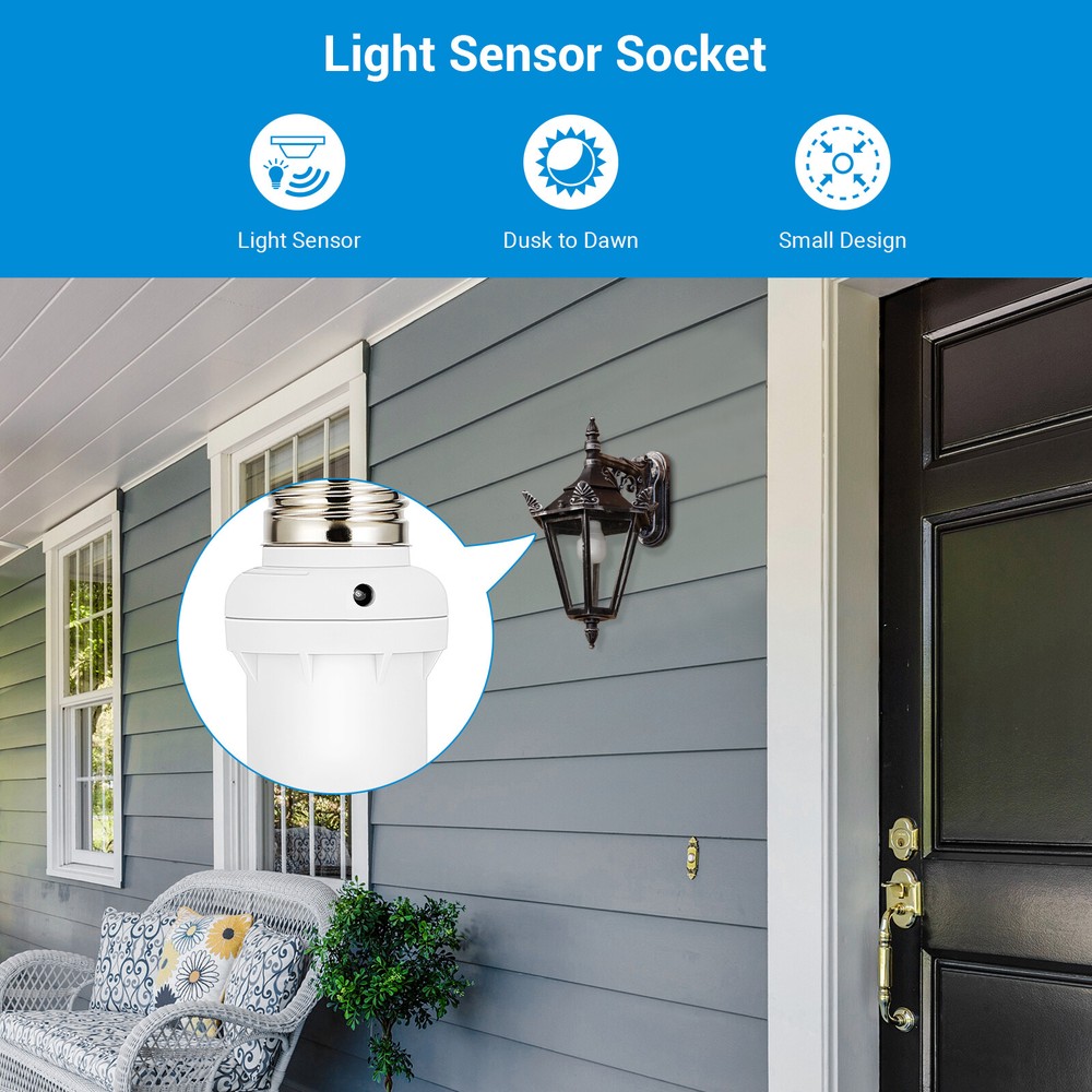 DEWENWILS Light Sensor Socket, Dusk to Dawn Sensor Socket, Light Bulb Socket