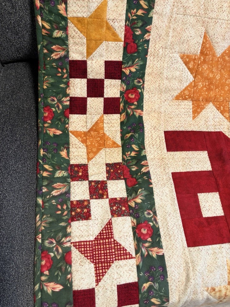 Handmade Christmas Patchwork Quilt Large Wall Hanging Throw 51"x 72" Primitive