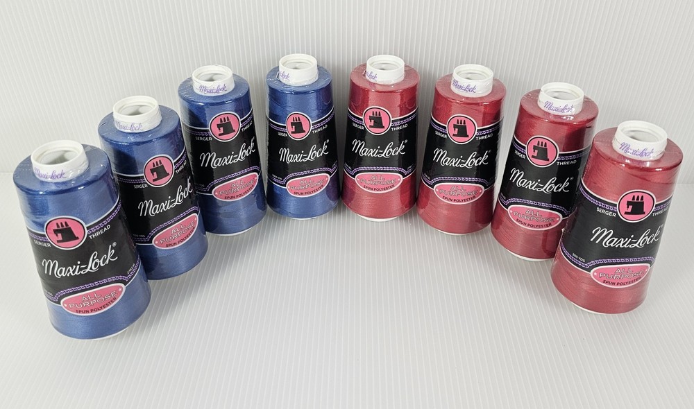 NEW 8 Maxilock Serger Thread Spools RED BLUE 3000 Yd Polyester Overlock Sewing