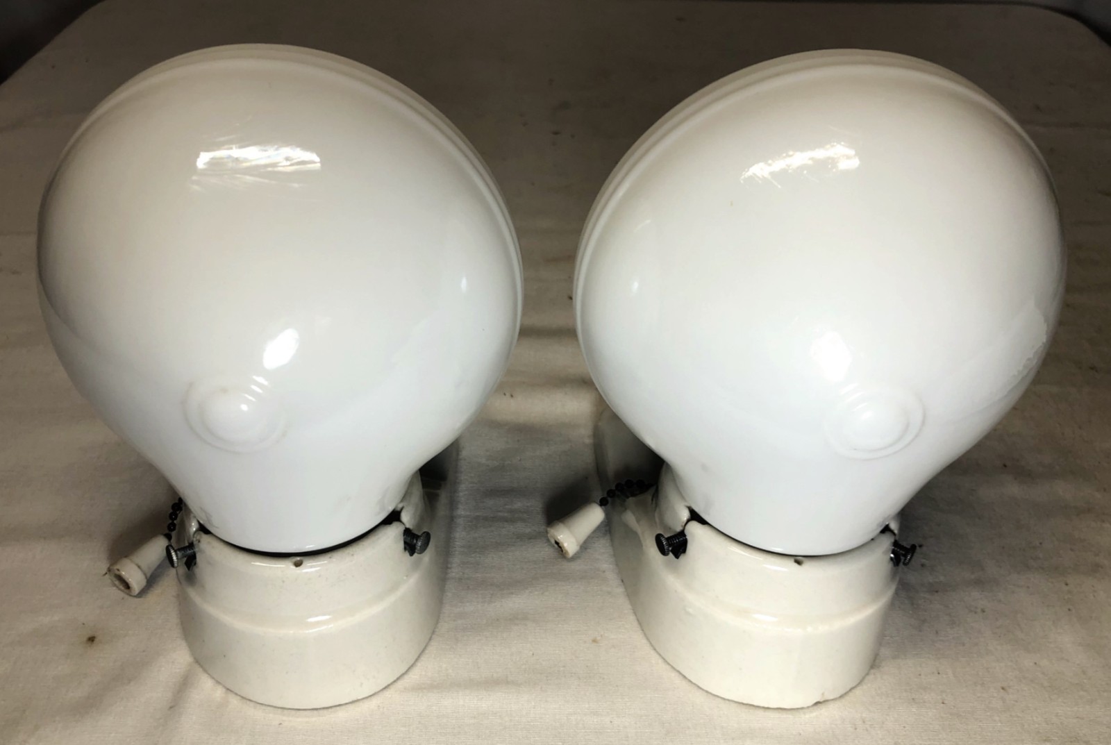 Antique Porcelain Wall Sconce Pair Vtg Light Fixture Ceramic Bath Art USA #J67