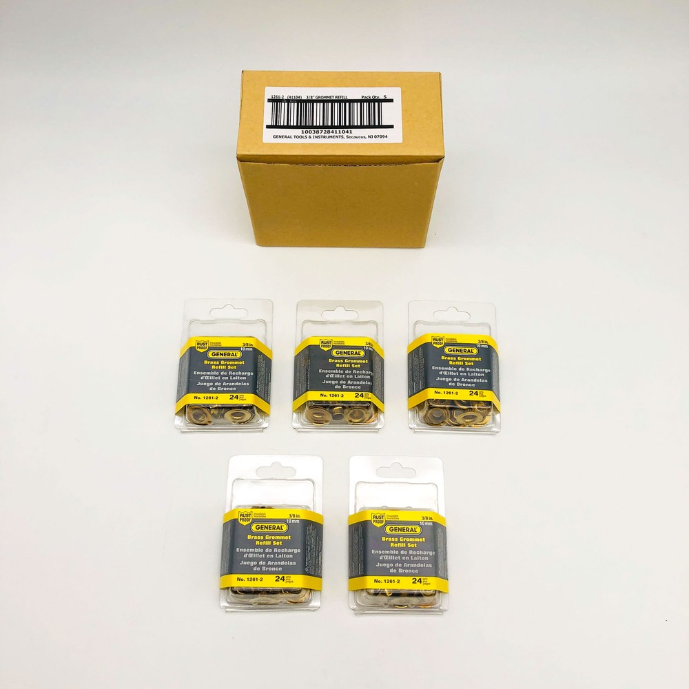 5x General Tools 1261-2 Grommet Refills Rustproof Solid Brass 3/8in (120 Sets)