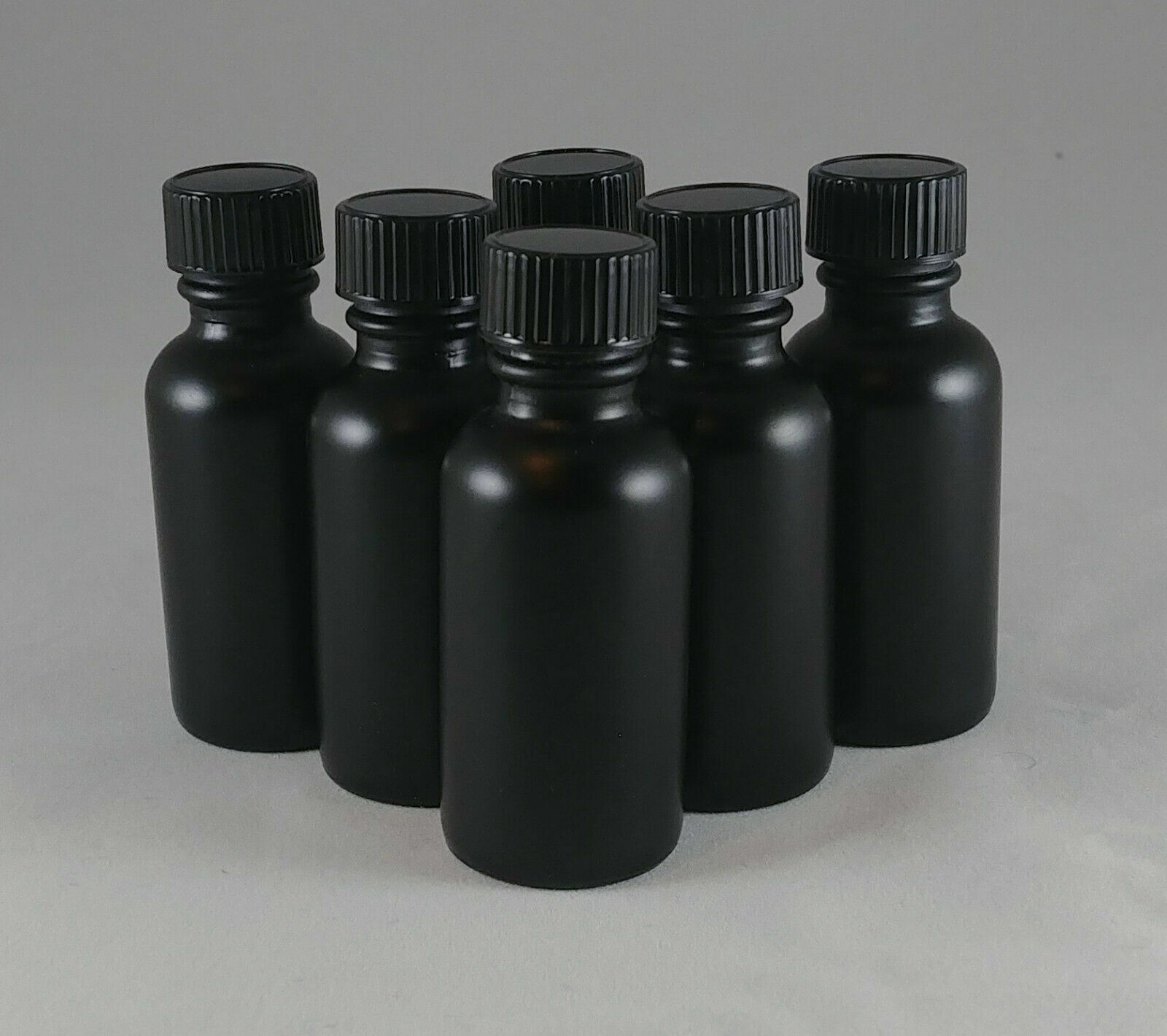 1oz Matte Black Boston Round Glass Bottle w/Dropper,Cap,Sprayer-1,6,12,24 btls