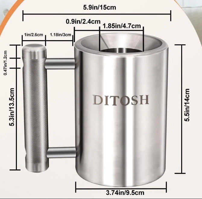 8kg 17.6lb Heavy Coffee Mug Challenge 304 Stainless Steel Dumbbell Cups Silve...