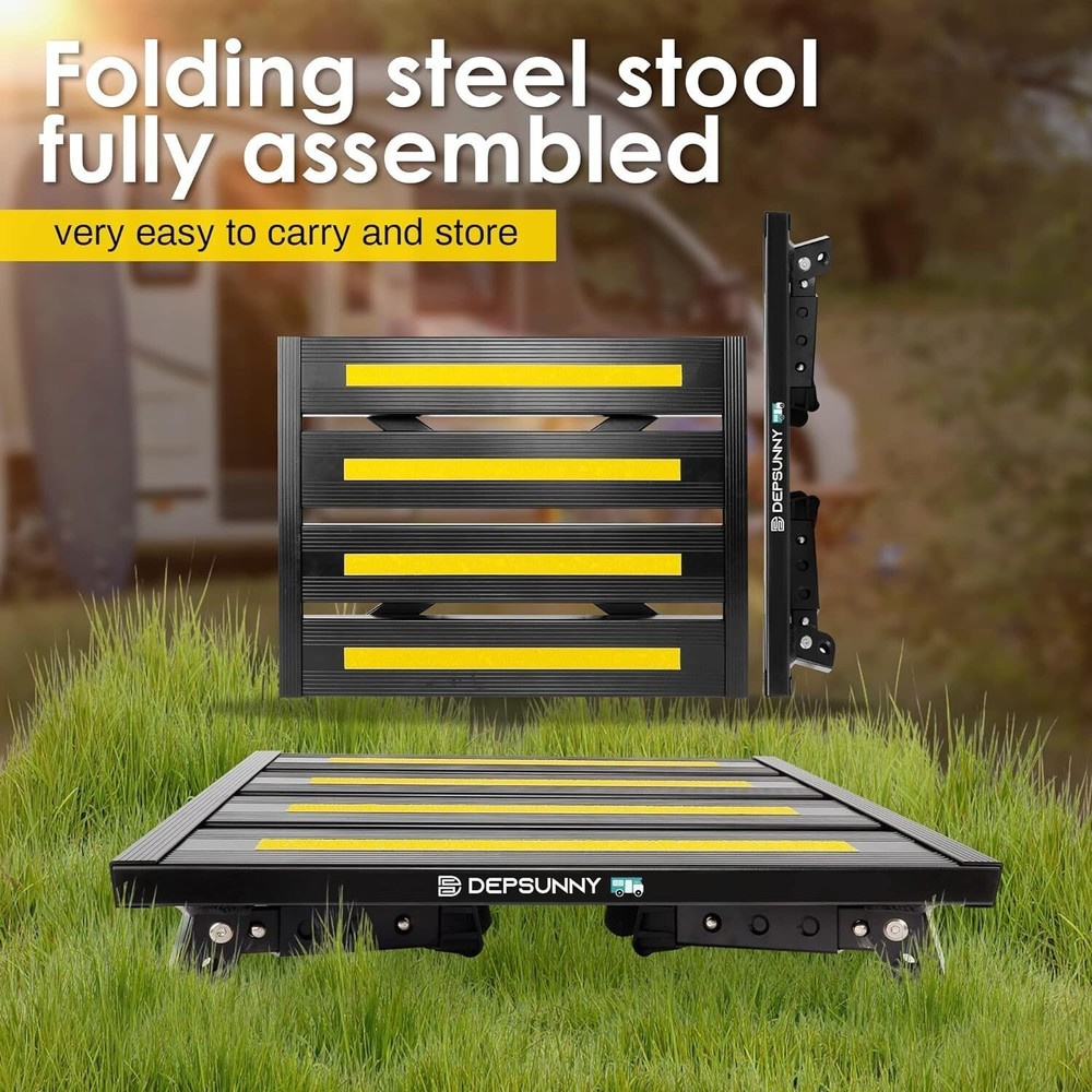 Adjustable Height Aluminum RV Step Stable Foldable Platform Stool Non-Slip New