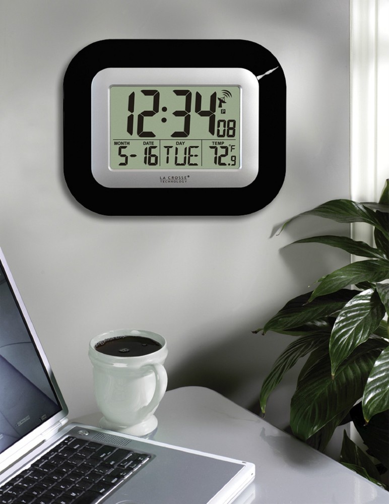 WT-8005U-B La Crosse Technology Atomic Digital Wall Clock Indoor Temp- Open Box