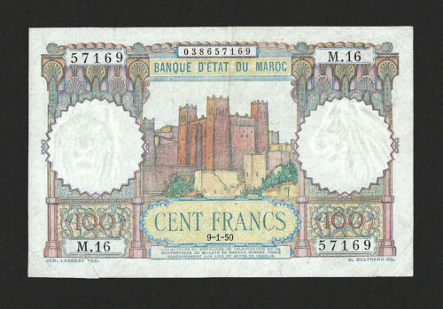 MOROCCO 100 FRANCS 1950 Pick-45a VF+