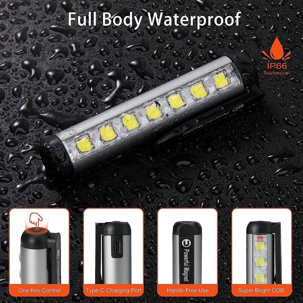 COB LED Flashlight Work Light Magnetic Rechargeable Super Bright Torch Penlight