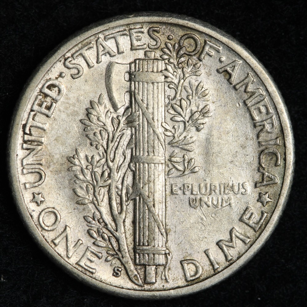1929-S Mercury Silver Dime AU E244 QCH