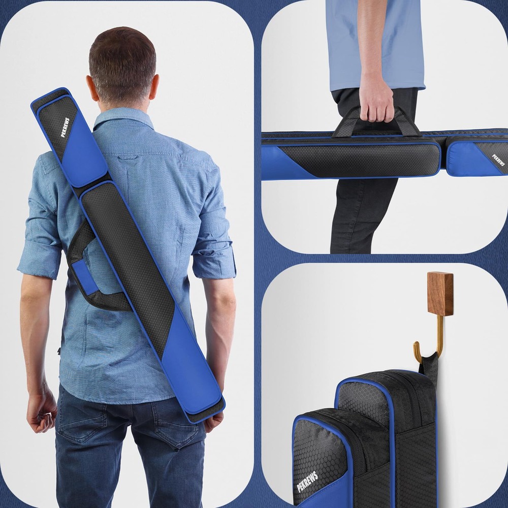 Pool Cue Case 2x2 with Zipper Pockets Sturdy Polyester with Shoulder Strap