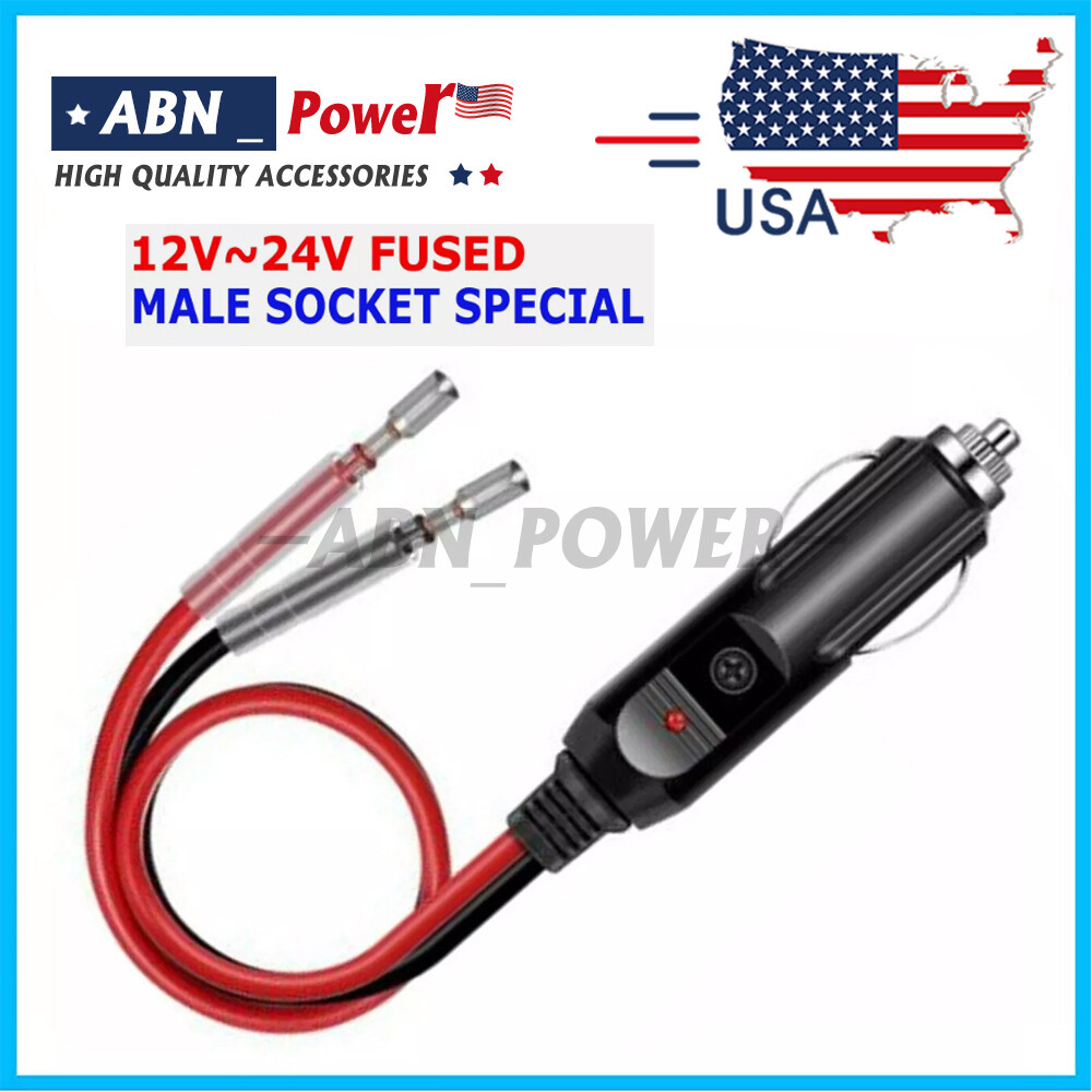 12V ~ 24V Fused Male Car Cigarette Lighter Socket Plug Connector Cable