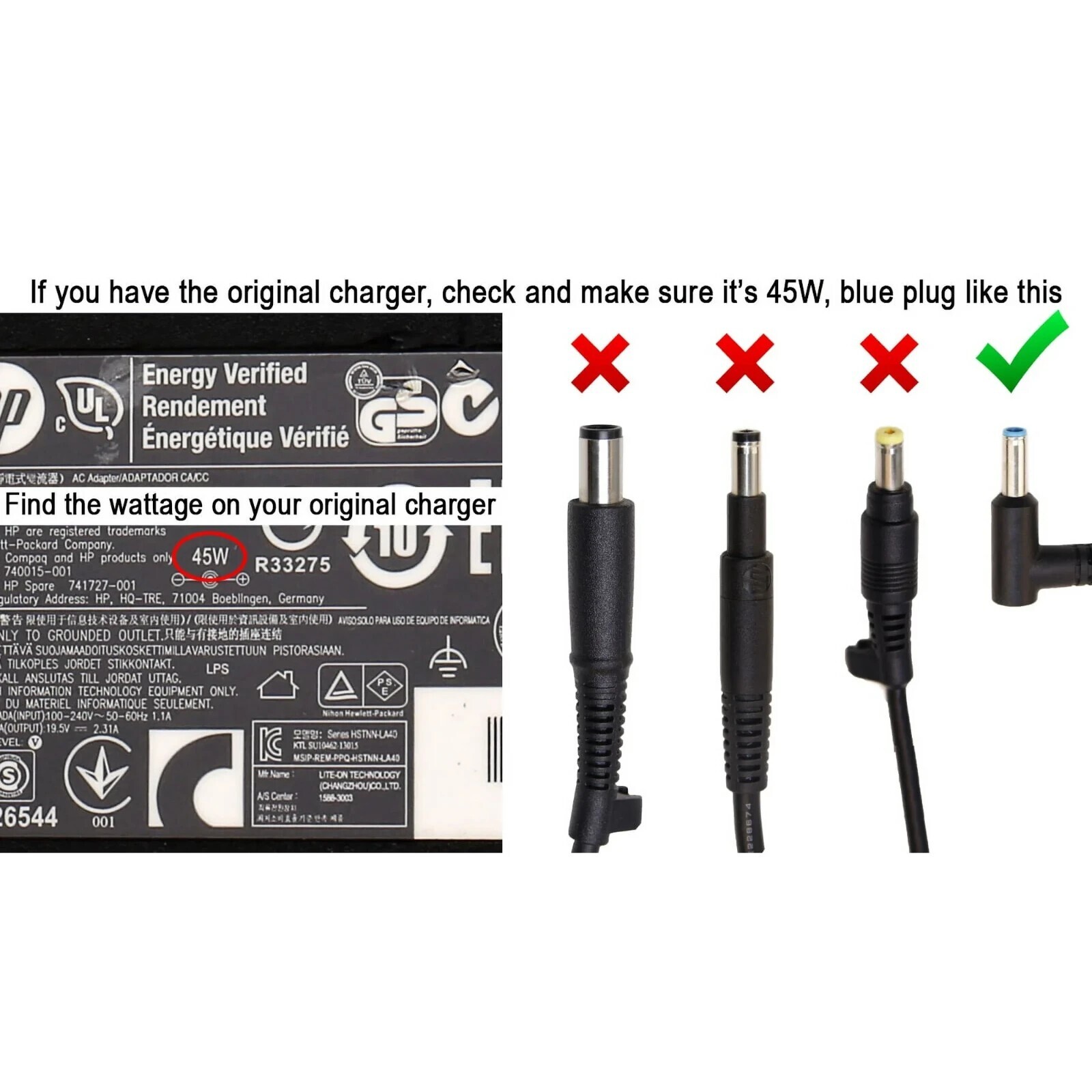 Genuine 45W HP Laptop Charger AC Power Adapter 740015-002 741727-001 19.5V 2.31A