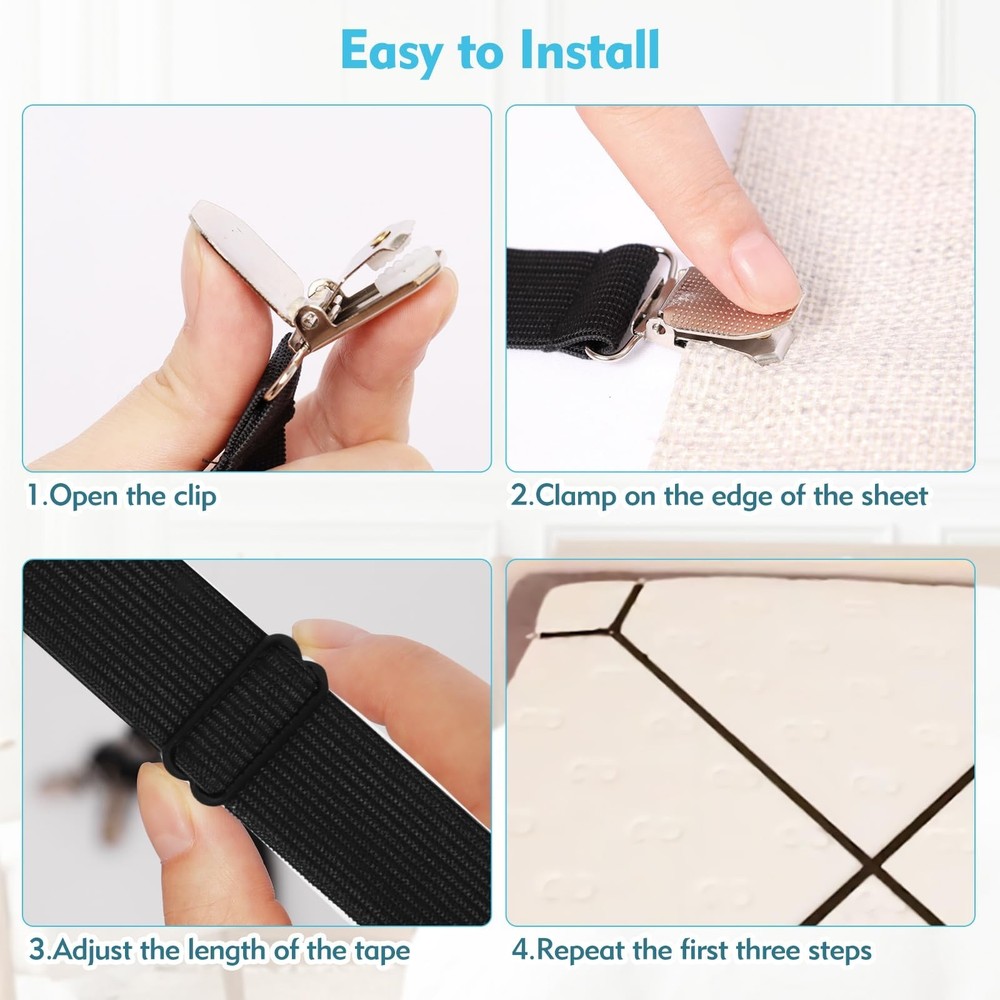 Heavy Duty Sheet Clips & Adjustable Fitted Sheet Straps - Securely Hold Mattr...