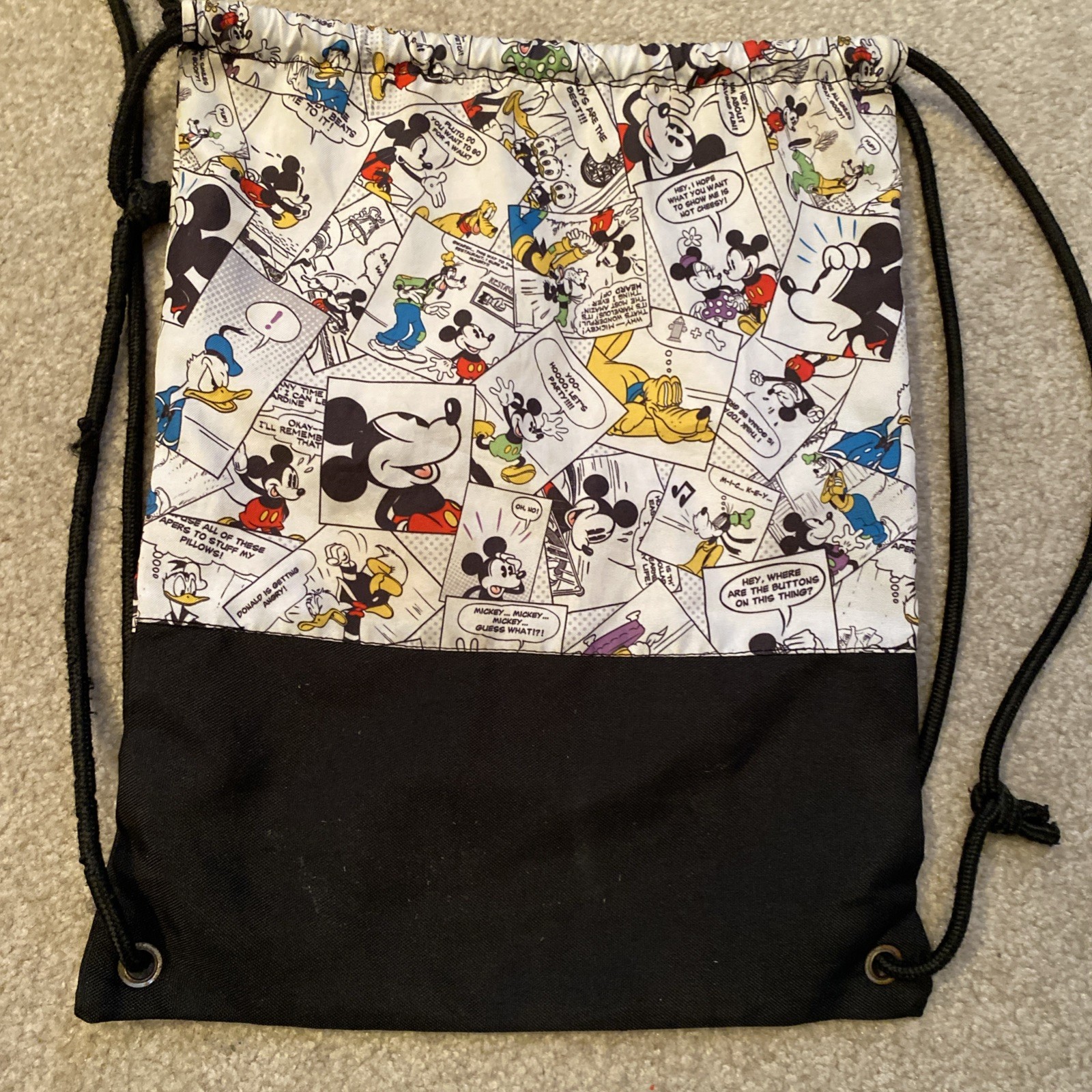 Walt Disney World Parks Drawstring Backpack Comic Strip Mickey Mouse Cinch Bag