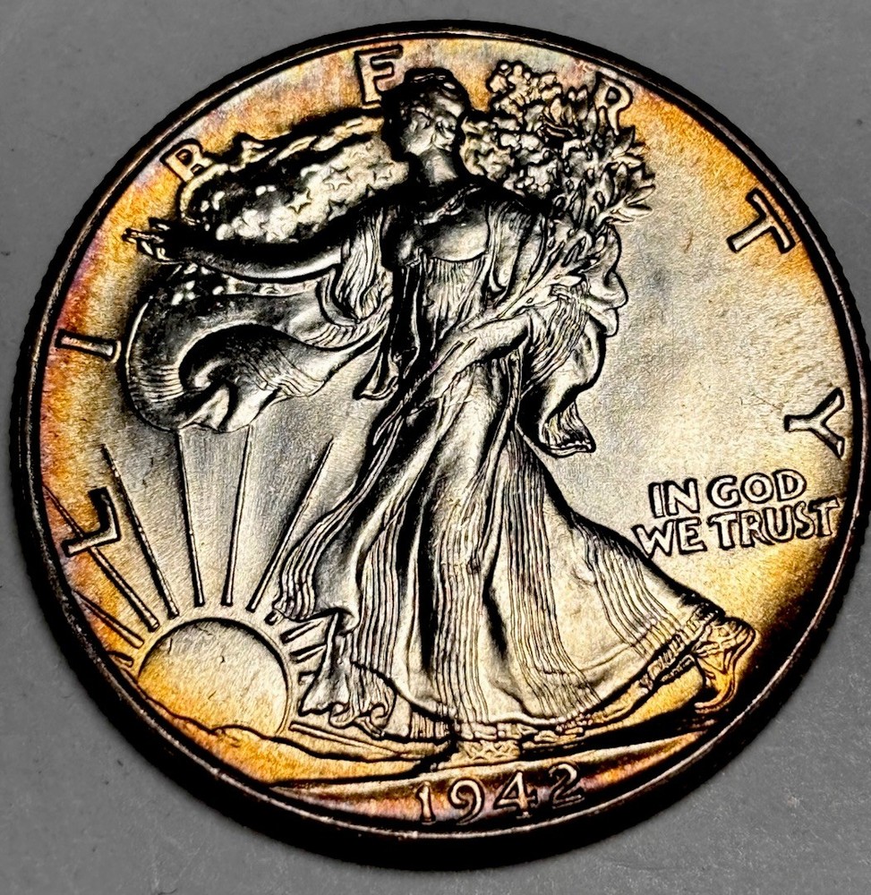 1942 Walking Liberty Half Dollar  Target toning + luster !!!!
