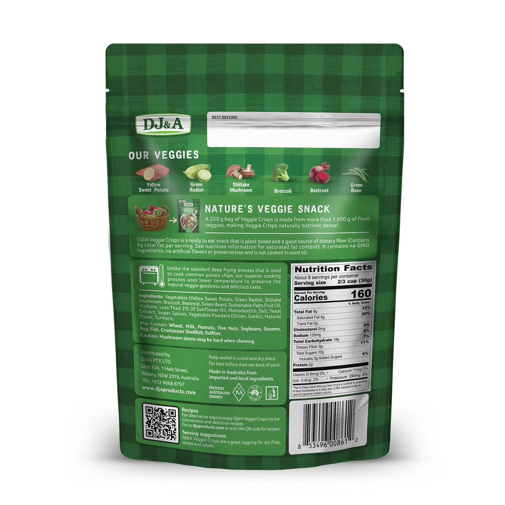 DJ&A Veggie Crisps Original, 8.8 oz.