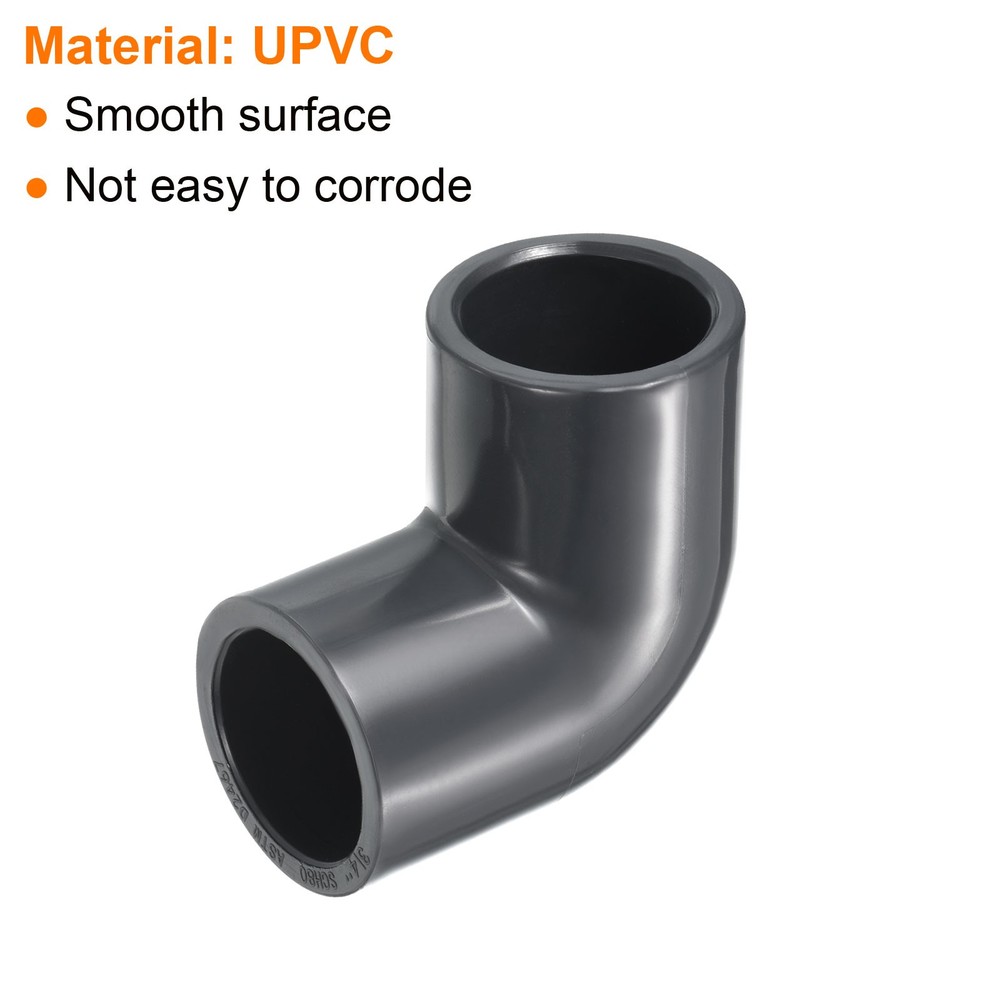 UPVC Elbow Fitting Pipe Program 80 3/4", 2pcs 90 Degree Connector, Grey