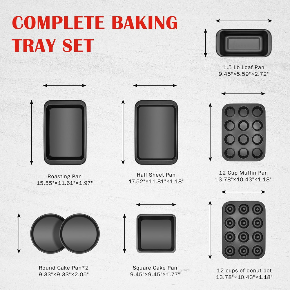 Bakeware Sets, Nonstick Baking Pans Set 8 Piece Including Donut Pan,2 round Cake