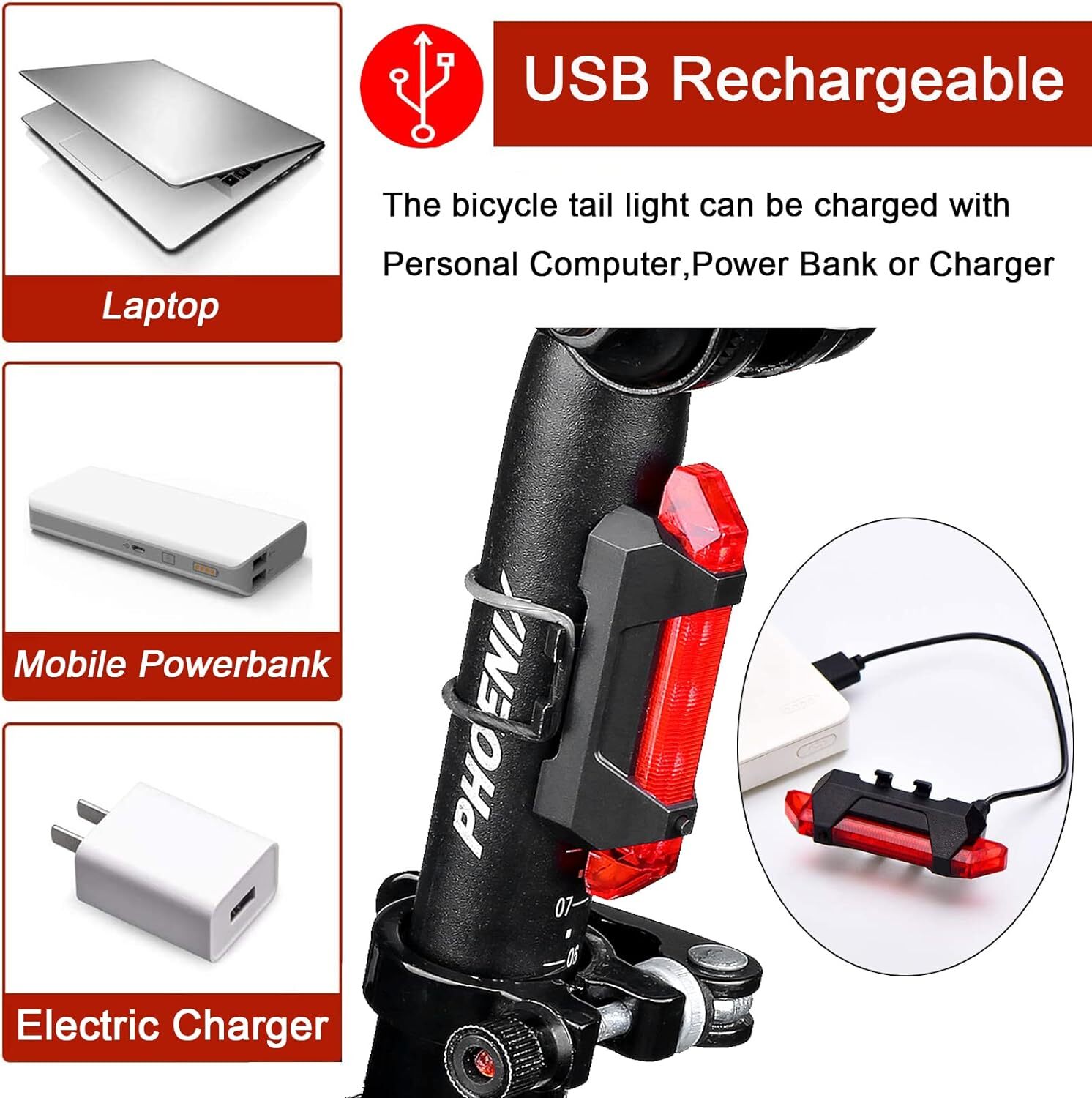 2 Set USB Rechargeable LED Bicycle Headlight Bike Front Rear Lamp Cycling Light
