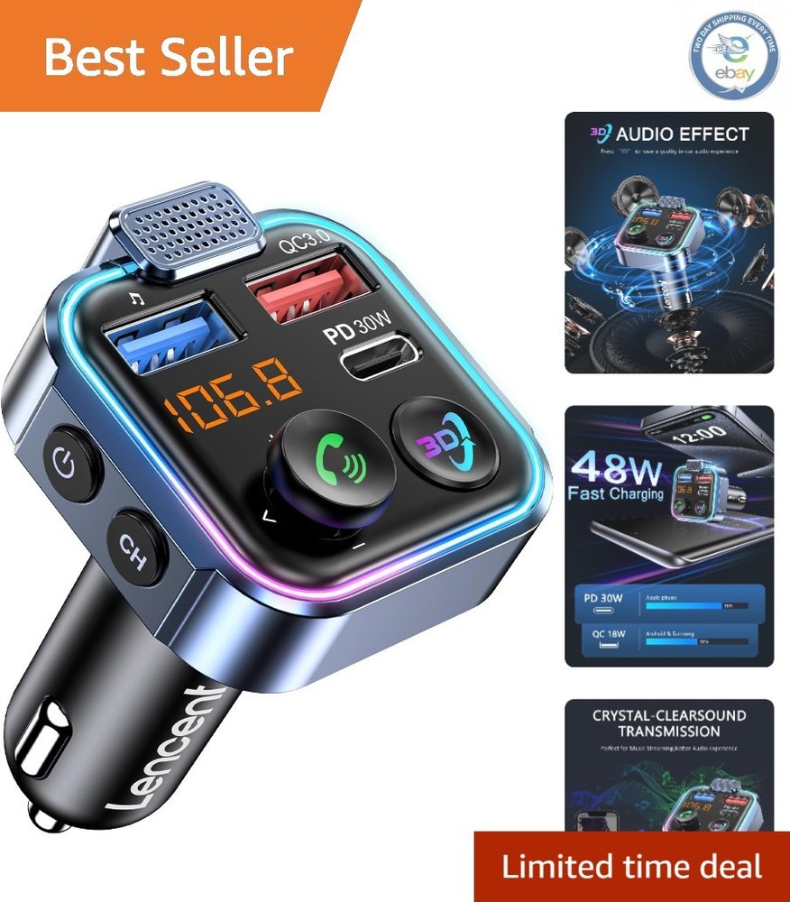 Multi-Function Bluetooth FM Transmitter with 3D Audio, USB Support & LED Design