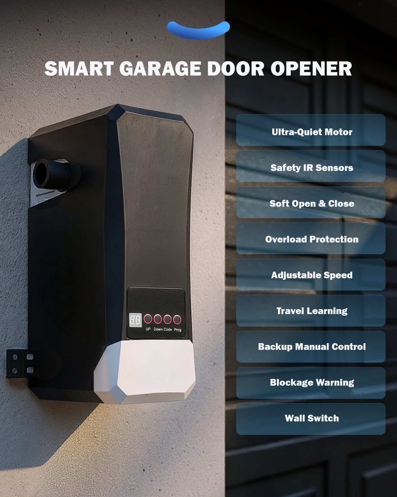 ZUMI Wall Mount Automatic Garage Door Opener with Remote Controls IR Sensors