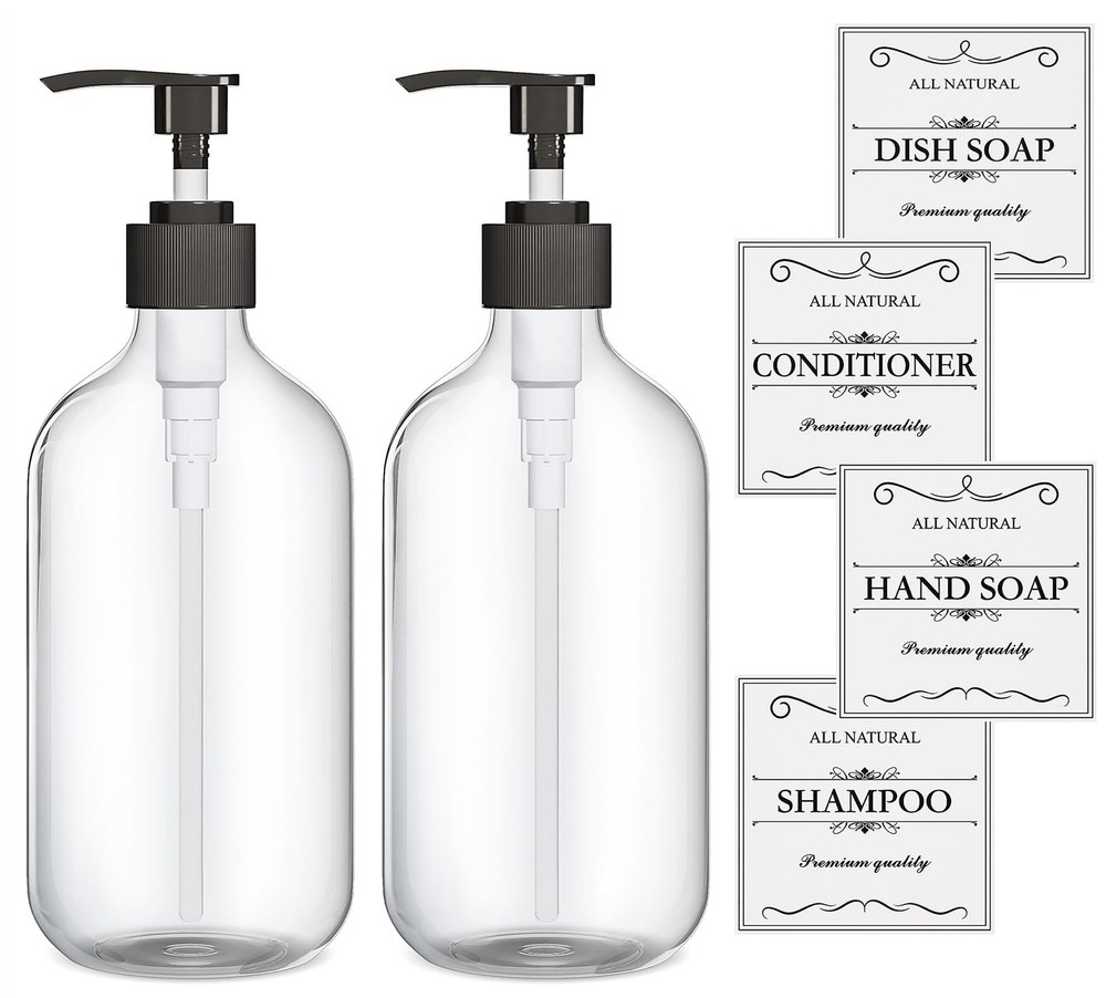 2PCS Clear Dish Soap Dispenser for Kitchen with Rust Proof Pump (16 Oz), Prem...