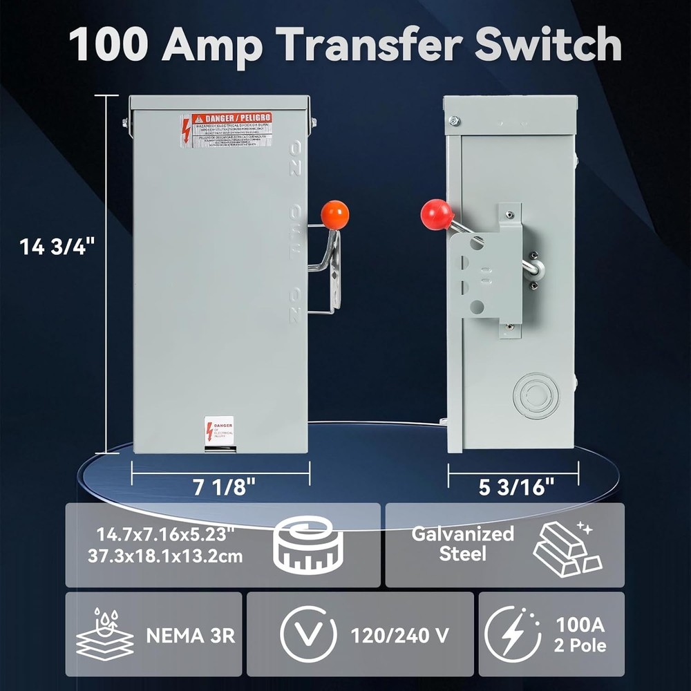 Galvanized Iron Transfer Switch for 240 Volt Power with Normally Closed Contact