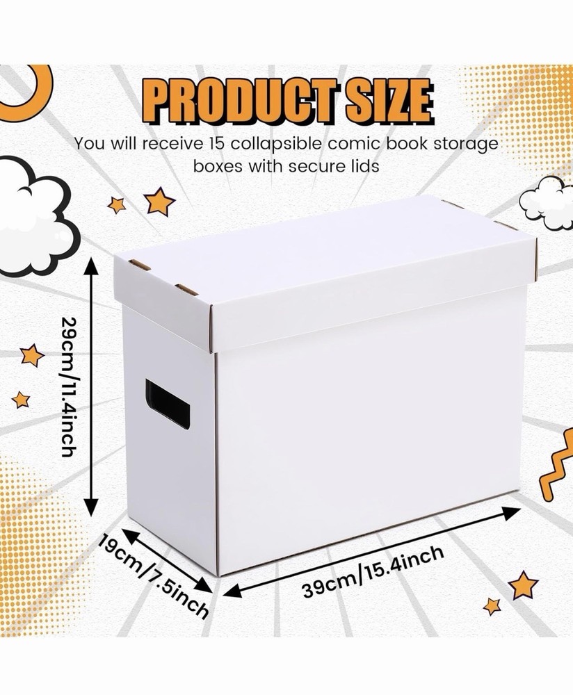 15-Pack White Comic Book Storage Boxes 150-175 Comics Stackable Organizer