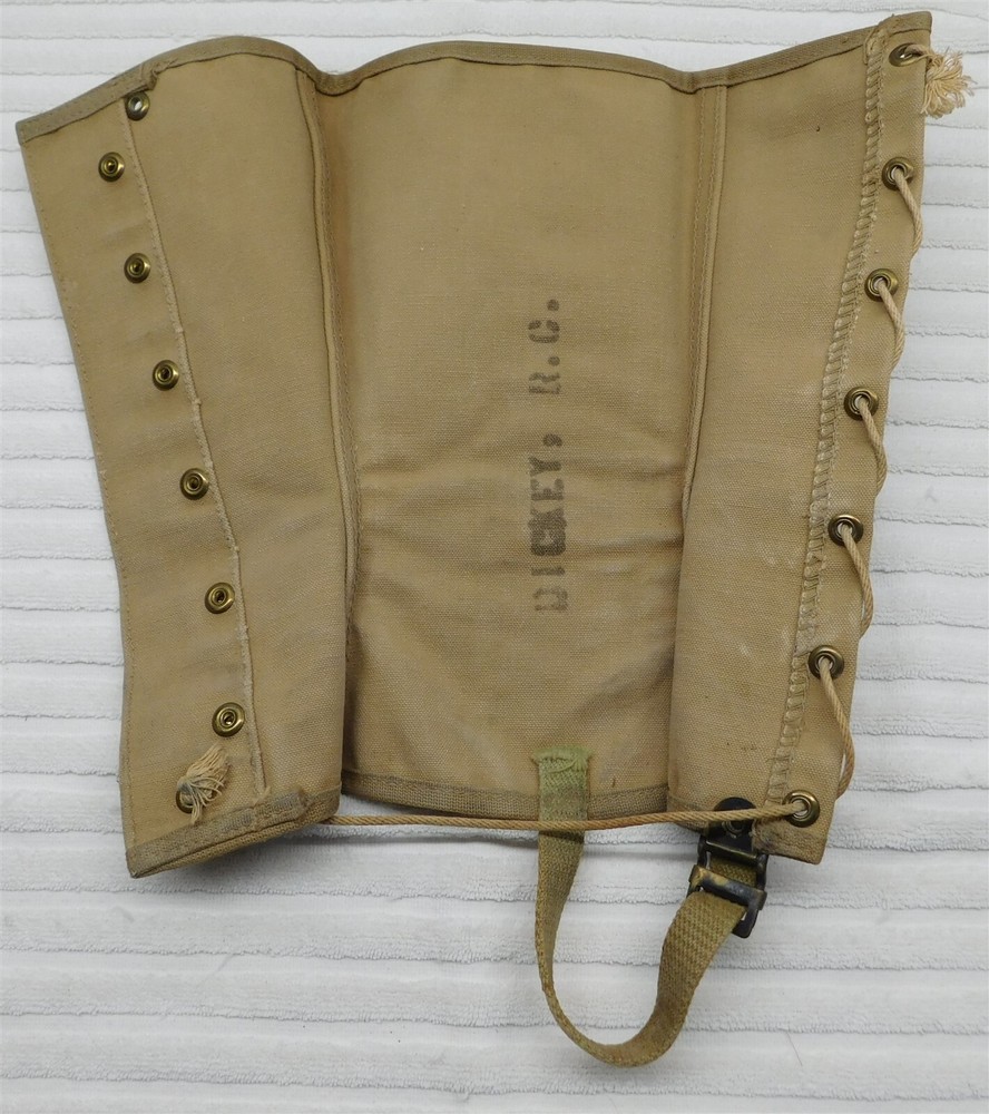 Vintage Original US Army WW2 Canvas Leggings Soldier Worn by Dickey, R.C.