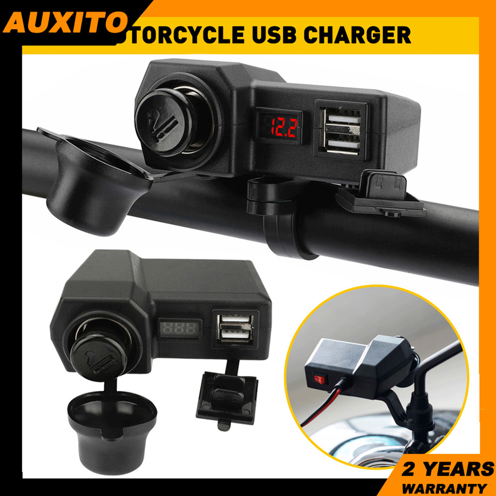 Phone USB Motorcycle Power Charger Cigarette Lighter Voltmeter Socket Waterproof