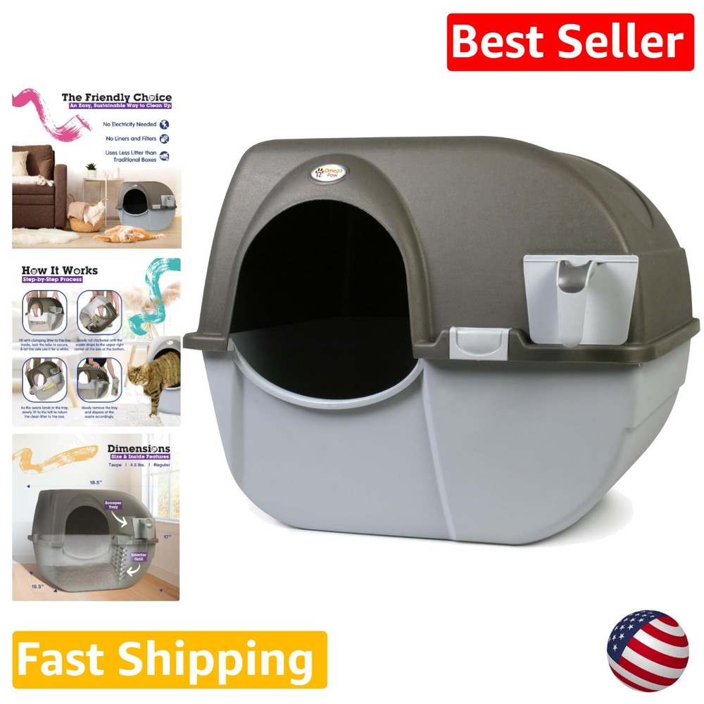 Self-Cleaning Litter Box Regular Grey - Patented Roll & Sift, No Scooping, Ea...
