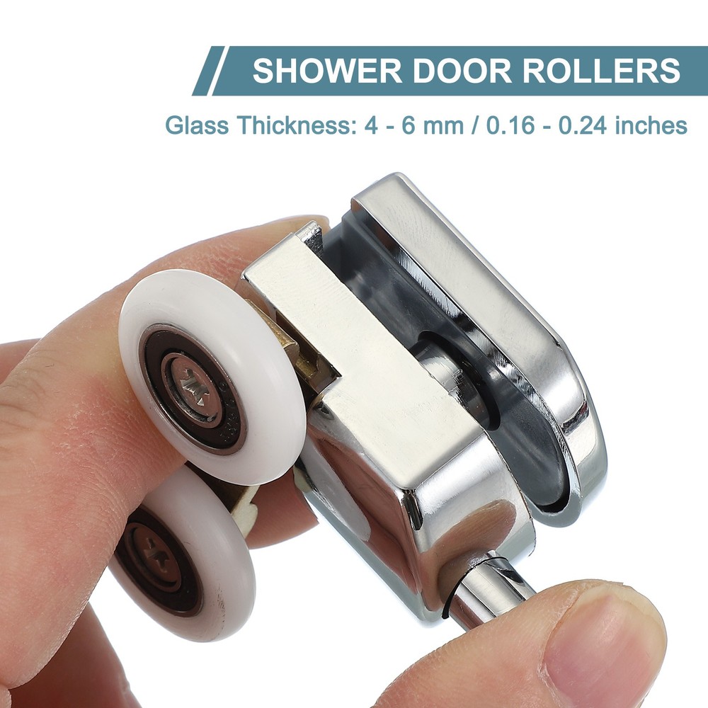 2Pcs 23mm Double Shower Door Rollers Copper Bottom Wheels Pulleys Guide Silver