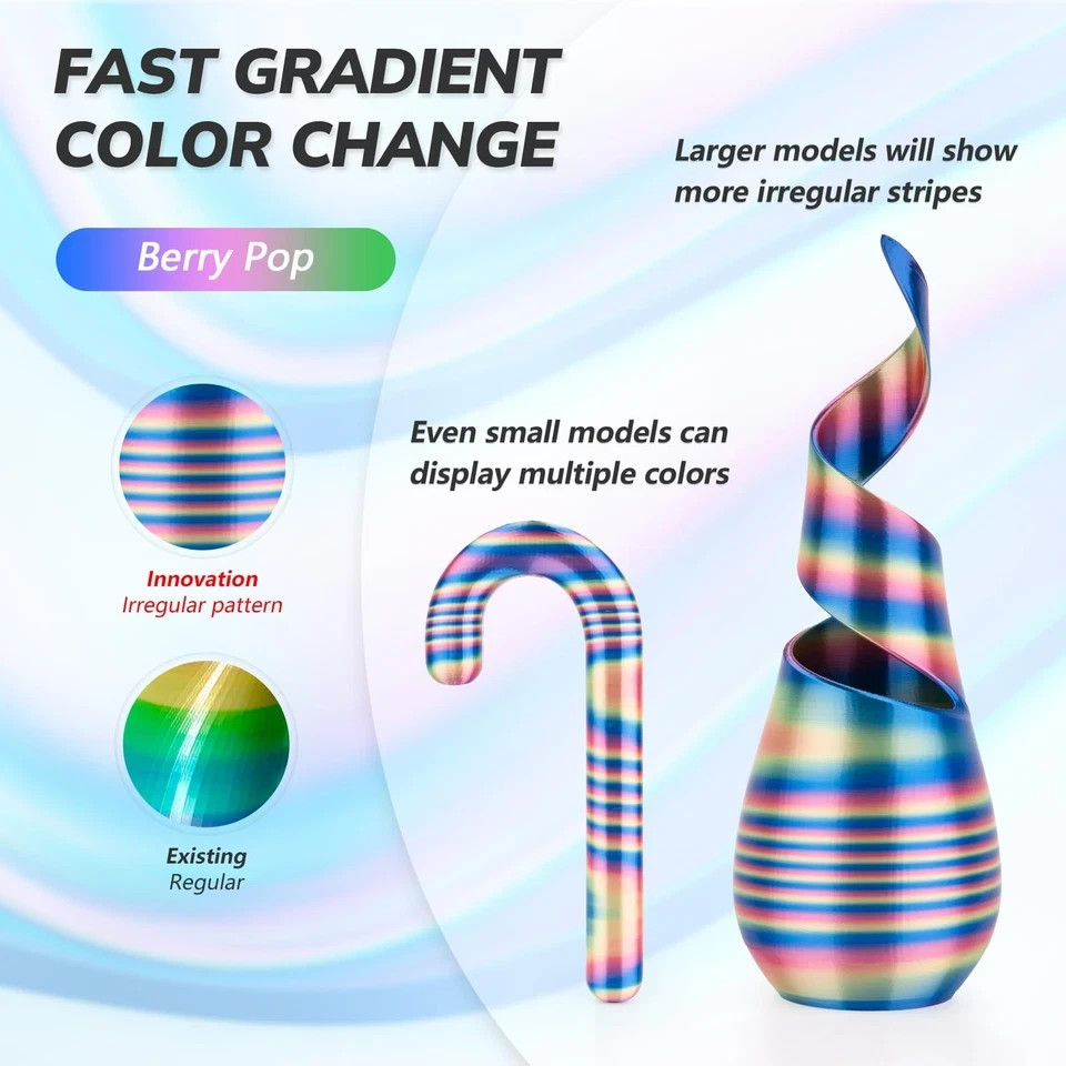 Silk 3D Printer Filament PLA Bundle, Shiny Multicolor Rainbow Filament Pack,