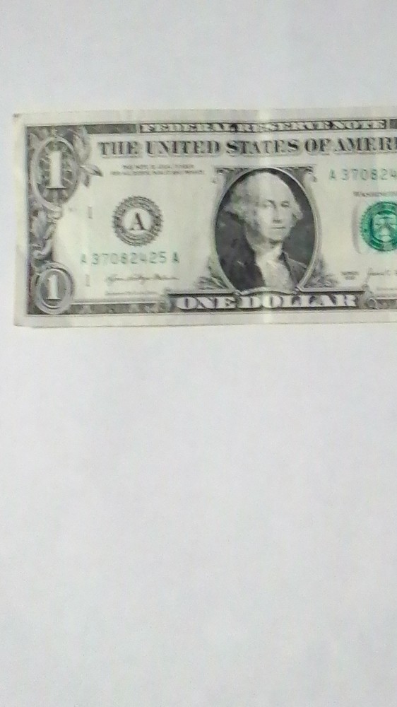 US $1 Error Note Ink Smear Federal Reserve Serial A37082425A