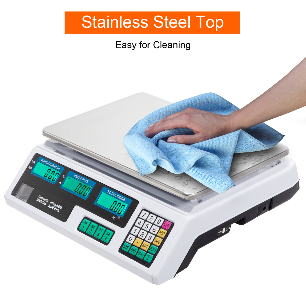 Digital Tabletop Scale - Commercial Postal, 40kg/88lbs Capacity, Switch & White