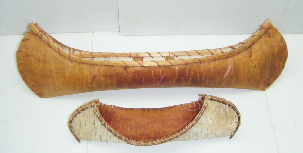 2 Vintage Hand-Made Birch Bark Canoes