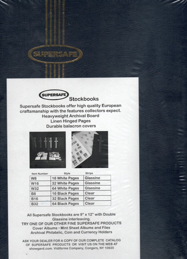 Supersafe Stock Book 16-64 White or Black Pages Various Colors 9" x 12"
