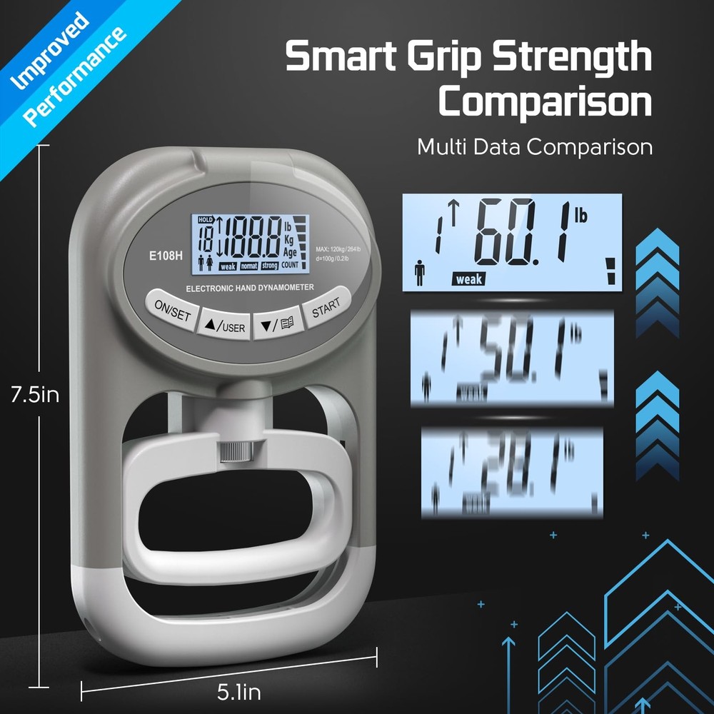 Grip Strength Tester Trainer - Hand Dynamometer Gray