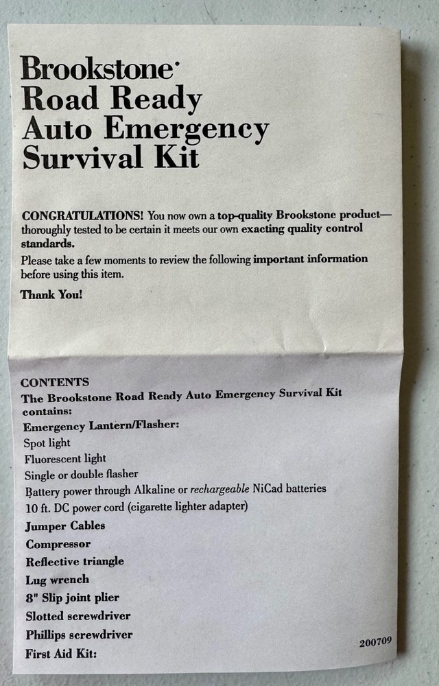 Brookstone Road Ready Auto Emergency Survival Kit Air Compressor Tools First Aid