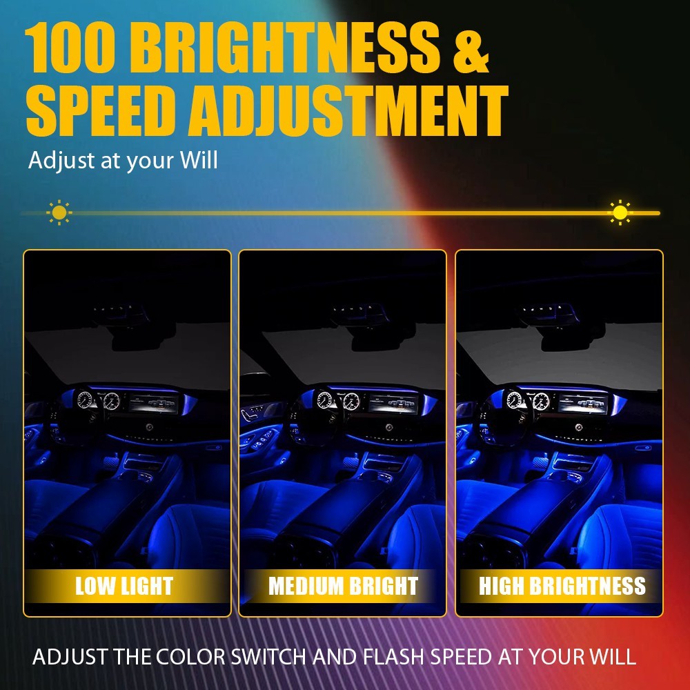 Car Interior Ambient Lighting Kit APP LED Neon Light Trim Glow Optic Fiber Strip