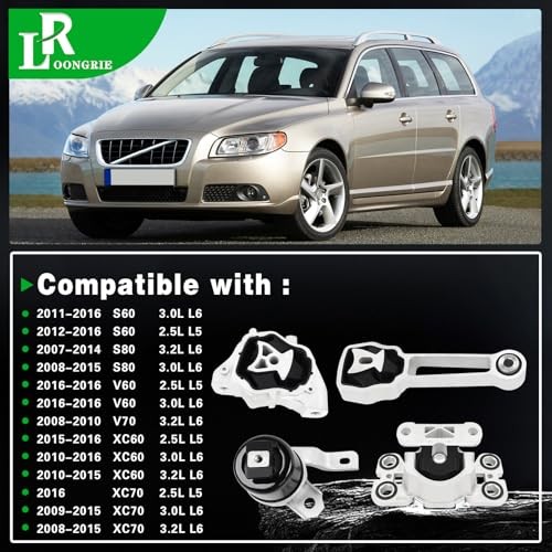 Engine Motor Mount & Trans Mount Kit Compatible with S60 2011-2016 & S80 2007